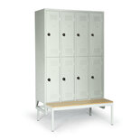 Kledingkast Classico dubbelvaks met ondergebouwde zitbank 527-1016, met 8 vakken, afdelingsbreedte 300 mm, Protaurus