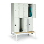 Kledingkast Classico dubbelvaks met ondergebouwde zitbank 527-1016, met 8 vakken, afdelingsbreedte 300 mm, Protaurus