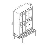 Kledingkast Classico dubbelvaks met ondergebouwde zitbank 527-1016, met 8 vakken, afdelingsbreedte 300 mm, Protaurus