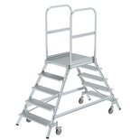 Aluminium verrijdbare bordestrap - tweezijdig oploopbaar/werkhoogte 3.2 m/platformhoogte 1.2 m/aantal treden 2x5/treden en platform gemaakt van aluminium