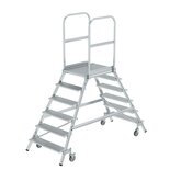 Aluminium verrijdbare bordestrap - tweezijdig oploopbaar/werkhoogte 3.5 m/platformhoogte 1.44 m/aantal treden 2x6/treden en platform gemaakt van aluminium