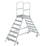 Aluminium verrijdbare bordestrap - tweezijdig oploopbaar/werkhoogte 3.7 m/platformhoogte 1.68 m/aantal treden 2x7/treden en platform gemaakt van aluminium