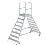 Aluminium verrijdbare bordestrap - tweezijdig oploopbaar/werkhoogte 3.9 m/platformhoogte 1.92 m/aantal treden 2x8/treden en platform gemaakt van aluminium