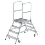 Aluminium verrijdbare bordestrap - tweezijdig oploopbaar/werkhoogte 3 m/platformhoogte 960 mm/aantal treden 2x4/treden en platform gemaakt van roosterstaal