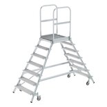 Aluminium verrijdbare bordestrap - tweezijdig oploopbaar/werkhoogte 3.7 m/platformhoogte 1.68 m/aantal treden 2x7/treden en platform gemaakt van roosterstaal