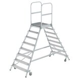 Aluminium verrijdbare bordestrap - tweezijdig oploopbaar/werkhoogte 3.9 m/platformhoogte 1.92 m/aantal treden 2x8/treden en platform gemaakt van roosterstaal