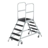 Aluminium verrijdbare bordestrap - tweezijdig oploopbaar/werkhoogte 3.2 m/platformhoogte 1.2 m/aantal treden 2x5/treden en platform met antisliplaag