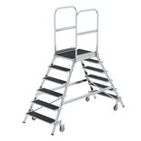 Aluminium verrijdbare bordestrap - tweezijdig oploopbaar/werkhoogte 3.5 m/platformhoogte 1.44 m/aantal treden 2x6/treden en platform met antisliplaag