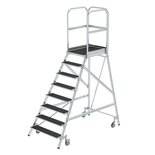Aluminium verrijdbare bordestrap - enkelzijdig oploopbaar/werkhoogte 3.9 m/platformhoogte 1.92 m/aantal treden 8/treden en platform met antisliplaag