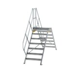 Aluminium brugtrap 45° - totale hoogte 2.635 mm/hoogte onder platform 1.360 mm/aantal treden 2x7/breedte treden 800 mm/treden en platform gemaakt van gegolfd aluminium R 9