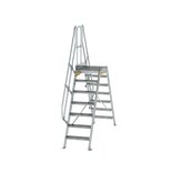 Aluminium brugtrap 60° - totale hoogte 2.935 mm/hoogte onder platform 1.660 mm/aantal treden 2x7/breedte treden 600 mm/treden en platform gemaakt van gegolfd aluminium R 9