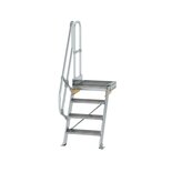 Aluminium vaste trap met platform 60° - loodrechte hoogte 970 mm/aantal treden 4/breedte treden 600 mm/treden en platform gemaakt van gegolfd aluminium R 9