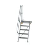 Aluminium vaste trap met platform 60° - loodrechte hoogte 1.210 mm/aantal treden 5/breedte treden 600 mm/treden en platform gemaakt van gegolfd aluminium R 9
