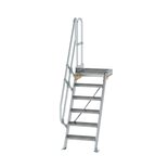 Aluminium vaste trap met platform 60° - loodrechte hoogte 1.450 mm/aantal treden 6/breedte treden 600 mm/treden en platform gemaakt van gegolfd aluminium R 9