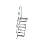 Aluminium vaste trap met platform 60° - loodrechte hoogte 1.690 mm/aantal treden 7/breedte treden 600 mm/treden en platform gemaakt van gegolfd aluminium R 9