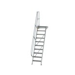Aluminium vaste trap met platform 60° - loodrechte hoogte 2.420 mm/aantal treden 10/breedte treden 600 mm/treden en platform gemaakt van gegolfd aluminium R 9