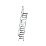 Aluminium vaste trap met platform 60° - loodrechte hoogte 3.400 mm/aantal treden 14/breedte treden 600 mm/treden en platform gemaakt van gegolfd aluminium R 9