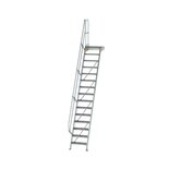 Aluminium vaste trap met platform 60° - loodrechte hoogte 3.640 mm/aantal treden 15/breedte treden 600 mm/treden en platform gemaakt van gegolfd aluminium R 9