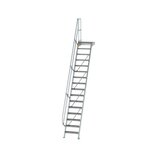 Aluminium vaste trap met platform 60° - loodrechte hoogte 3.880 mm/aantal treden 16/breedte treden 600 mm/treden en platform gemaakt van gegolfd aluminium R 9