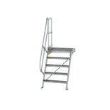 Aluminium vaste trap met platform 60° - loodrechte hoogte 1.210 mm/aantal treden 5/breedte treden 800 mm/treden en platform gemaakt van gegolfd aluminium R 9
