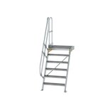 Aluminium vaste trap met platform 60° - loodrechte hoogte 1.450 mm/aantal treden 6/breedte treden 800 mm/treden en platform gemaakt van gegolfd aluminium R 9