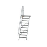 Aluminium vaste trap met platform 60° - loodrechte hoogte 2.420 mm/aantal treden 10/breedte treden 800 mm/treden en platform gemaakt van gegolfd aluminium R 9