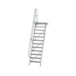 Aluminium vaste trap met platform 60° - loodrechte hoogte 2.900 mm/aantal treden 12/breedte treden 800 mm/treden en platform gemaakt van gegolfd aluminium R 9
