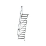 Aluminium vaste trap met platform 60° - loodrechte hoogte 3.150 mm/aantal treden 13/breedte treden 800 mm/treden en platform gemaakt van gegolfd aluminium R 9