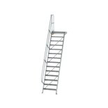 Aluminium vaste trap met platform 60° - loodrechte hoogte 3.400 mm/aantal treden 14/breedte treden 800 mm/treden en platform gemaakt van gegolfd aluminium R 9