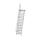 Aluminium vaste trap met platform 60° - loodrechte hoogte 3.880 mm/aantal treden 16/breedte treden 800 mm/treden en platform gemaakt van gegolfd aluminium R 9
