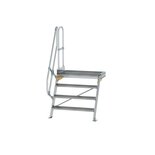 Aluminium vaste trap met platform 60° - loodrechte hoogte 970 mm/aantal treden 4/breedte treden 1.000 mm/treden en platform gemaakt van gegolfd aluminium R 9