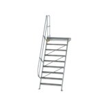 Aluminium vaste trap met platform 60° - loodrechte hoogte 2.180 mm/aantal treden 9/breedte treden 1.000 mm/treden en platform gemaakt van gegolfd aluminium R 9