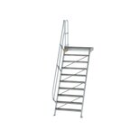 Aluminium vaste trap met platform 60° - loodrechte hoogte 2.420 mm/aantal treden 10/breedte treden 1.000 mm/treden en platform gemaakt van gegolfd aluminium R 9