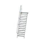 Aluminium vaste trap met platform 60° - loodrechte hoogte 3.400 mm/aantal treden 14/breedte treden 1.000 mm/treden en platform gemaakt van gegolfd aluminium R 9