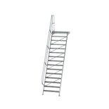 Aluminium vaste trap met platform 60° - loodrechte hoogte 3.640 mm/aantal treden 15/breedte treden 1.000 mm/treden en platform gemaakt van gegolfd aluminium R 9
