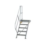 Aluminium vaste trap met platform 45° - loodrechte hoogte 1.050 mm/aantal treden 5/breedte treden 600 mm/treden en platform gemaakt van gegolfd aluminium R 9