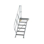 Aluminium vaste trap met platform 45° - loodrechte hoogte 1.250 mm/aantal treden 6/breedte treden 600 mm/treden en platform gemaakt van gegolfd aluminium R 9