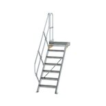Aluminium vaste trap met platform 45° - loodrechte hoogte 1.460 mm/aantal treden 7/breedte treden 600 mm/treden en platform gemaakt van gegolfd aluminium R 9