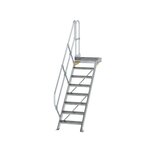 Aluminium vaste trap met platform 45° - loodrechte hoogte 1.670 mm/aantal treden 8/breedte treden 600 mm/treden en platform gemaakt van gegolfd aluminium R 9