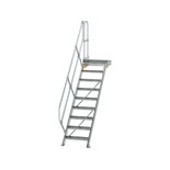 Aluminium vaste trap met platform 45° - loodrechte hoogte 1.870 mm/aantal treden 9/breedte treden 600 mm/treden en platform gemaakt van gegolfd aluminium R 9