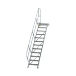Aluminium vaste trap met platform 45° - loodrechte hoogte 2.500 mm/aantal treden 12/breedte treden 600 mm/treden en platform gemaakt van gegolfd aluminium R 9