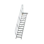Aluminium vaste trap met platform 45° - loodrechte hoogte 2.700 mm/aantal treden 13/breedte treden 600 mm/treden en platform gemaakt van gegolfd aluminium R 9