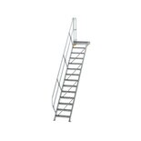 Aluminium vaste trap met platform 45° - loodrechte hoogte 2.910 mm/aantal treden 14/breedte treden 600 mm/treden en platform gemaakt van gegolfd aluminium R 9