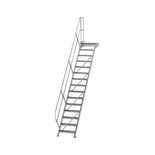 Aluminium vaste trap met platform 45° - loodrechte hoogte 3.120 mm/aantal treden 15/breedte treden 600 mm/treden en platform gemaakt van gegolfd aluminium R 9