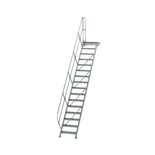 Aluminium vaste trap met platform 45° - loodrechte hoogte 3.330 mm/aantal treden 16/breedte treden 600 mm/treden en platform gemaakt van gegolfd aluminium R 9