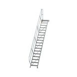 Aluminium vaste trap met platform 45° - loodrechte hoogte 3.540 mm/aantal treden 17/breedte treden 600 mm/treden en platform gemaakt van gegolfd aluminium R 9