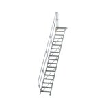 Aluminium vaste trap met platform 45° - loodrechte hoogte 3.750 mm/aantal treden 18/breedte treden 600 mm/treden en platform gemaakt van gegolfd aluminium R 9
