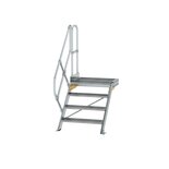 Aluminium vaste trap met platform 45° - loodrechte hoogte 830 mm/aantal treden 4/breedte treden 800 mm/treden en platform gemaakt van gegolfd aluminium R 9