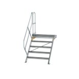Aluminium vaste trap met platform 45° - loodrechte hoogte 1.050 mm/aantal treden 5/breedte treden 800 mm/treden en platform gemaakt van gegolfd aluminium R 9