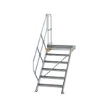 Aluminium vaste trap met platform 45° - loodrechte hoogte 1.250 mm/aantal treden 6/breedte treden 800 mm/treden en platform gemaakt van gegolfd aluminium R 9